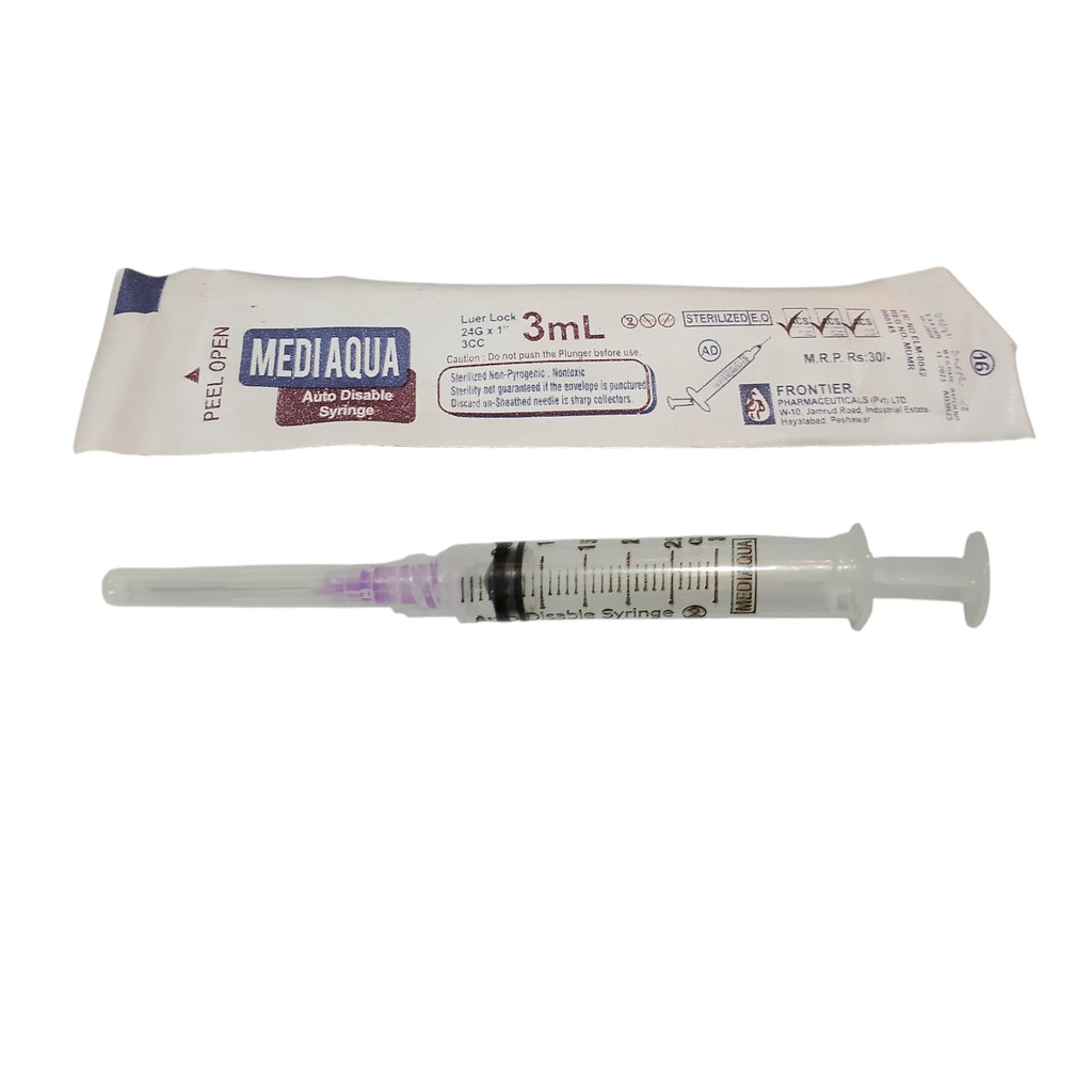 Medi Aqua 3cc Syringes – Precision, Safety & Comfort for Medical Use, Designed for Accurate Dosage, Smooth Injection & Reliable Patient Care Every Time (Pack of 100)