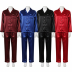 Couple Night Suit Silk Satin Pajama Set – Long Sleeve Top & Pants |  SKU: DC-C011 (4 Pcs)