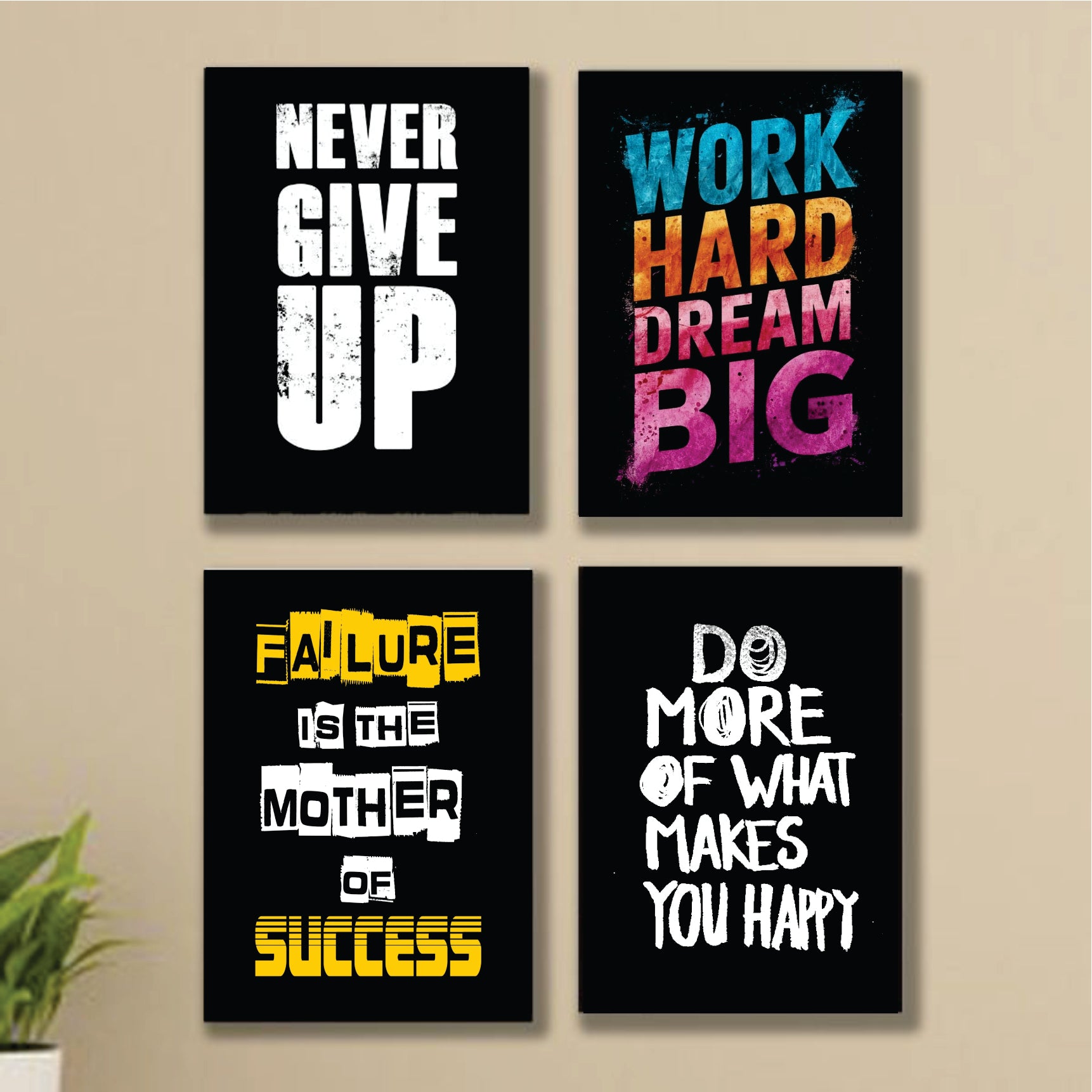 4pcs motivational sticky phototile Wooden Material wall frames for home decor (8x11inches)