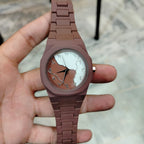 Brown And White Aura Watch Elegant Stylish Design Durable Build Comfortable Strap Clear Display Perfect For Daily Wear And Special Occasions