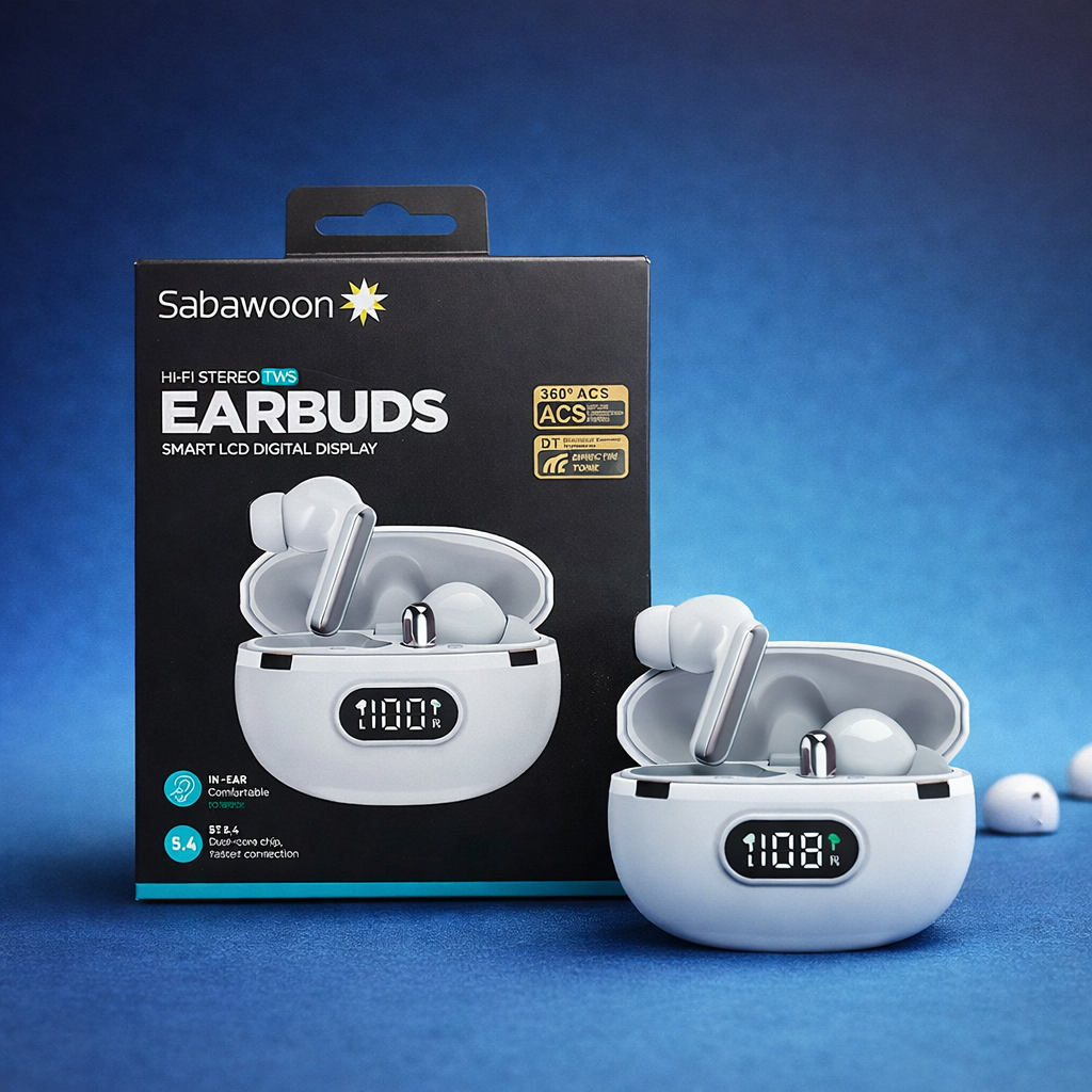 Sabawoon Smart Digital Display Wireless Earbuds – Bluetooth these earbuds are perfect for music & gaming