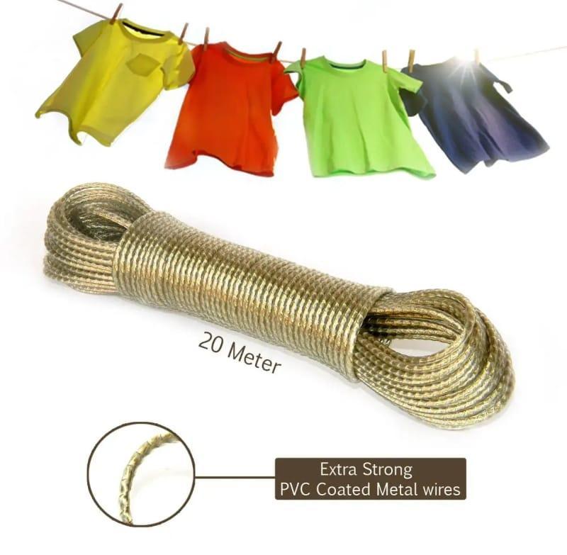 20M PVC Coated Metal Laundry Rope with Tensioner – Strong Outdoor Clothesline Wire (Random Color)