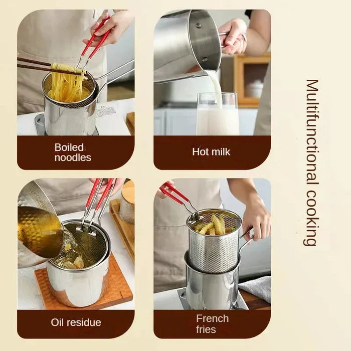 Stainless Steel Deep Fryer Pot with Strainer – Heavy-Duty Frying Pan for Home Kitchen Use – 1200ML Oil Capacity