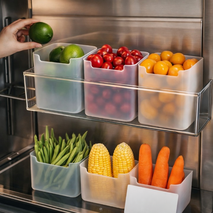 Refrigerator Food Storage Box Set – 4 Pcs Mini Crate Organizers (0.6L Each)