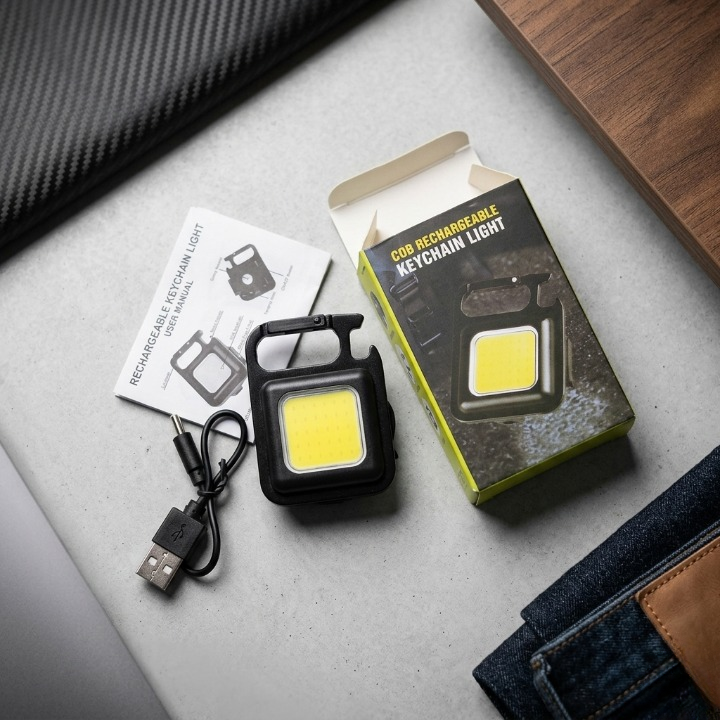 COB Rechargeable Keychain Light – Ultra Bright Metal Body Emergency Light with Type-C Charging (With Cable)