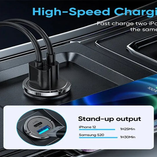 G-Golden 60W QC 4.0 Fast Car Charger – Dual Port High-Quality Multi-Device Charging, Black