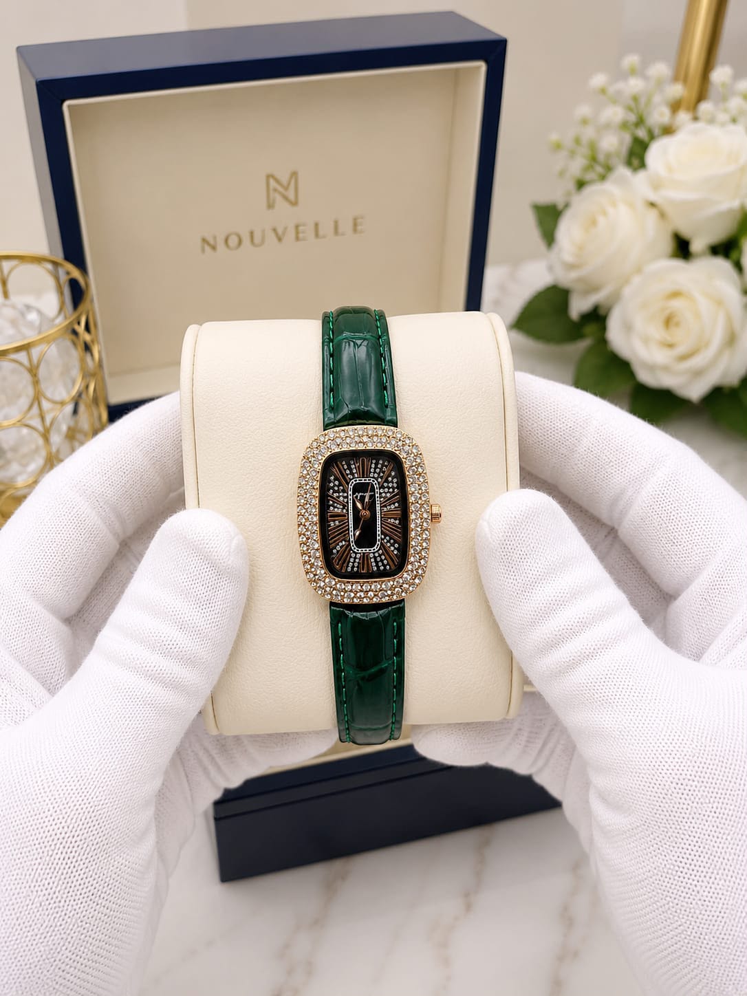 Nouvelle Elegant Crystal-Embellished Women's Watch Fashion Apparel Accessory To Wear At Parties