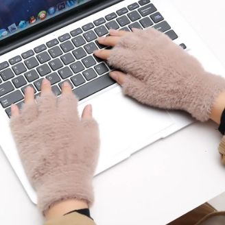 Girls Soft Plush Half Finger Gloves | Warm Fuzzy Fingerless Winter Gloves for Writing, Typing & Outdoor Use  random colours