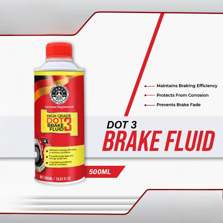 THREE GUYS High Grade Brake Fluid DOT 3 – German Engineered | Heavy-Duty, Non-Petroleum Based 200ML , 355 ML & 500 ML