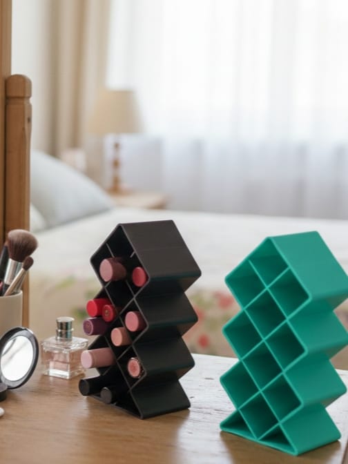 Plastic 10 Grid Lipstick Organizer with Storage Box – Makeup Holder for Lipsticks & Cosmetics - With Box (Random Color)