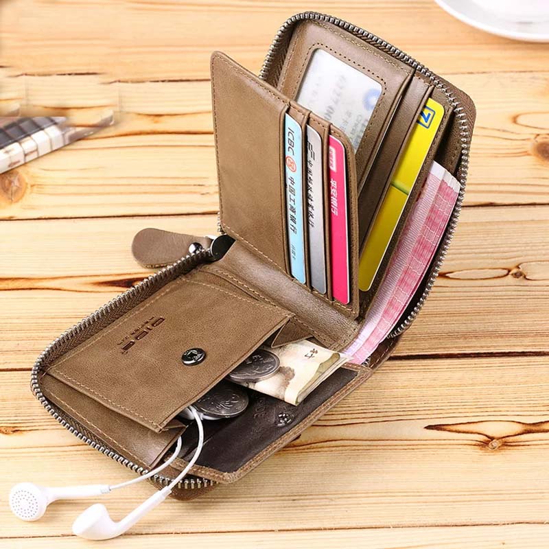 GOL Zip Leather Wallet for Men Compact Wallet with Coin Pocket Card Slots and Secure Closure