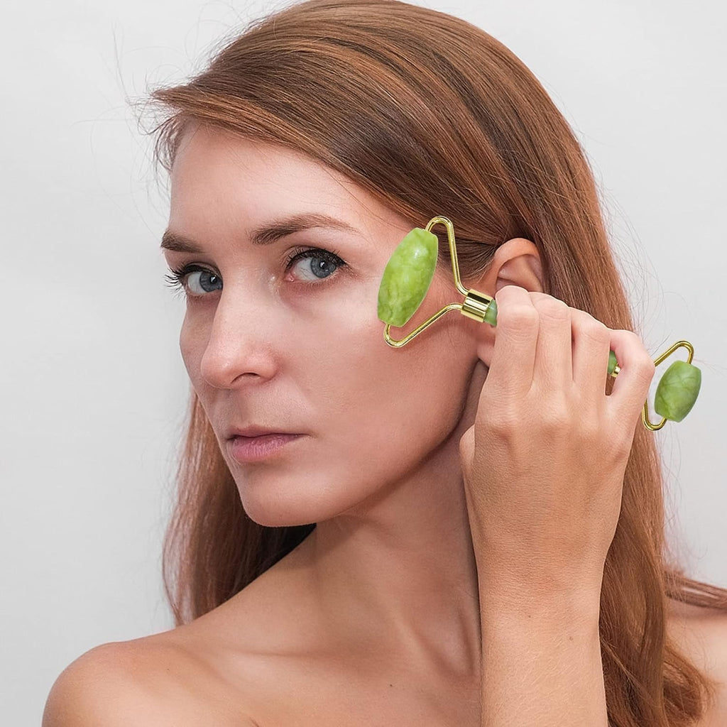 Jade Roller Facial Massager | Manual | With Gua Sha Tool | Natural Skincare | Relax & Refresh