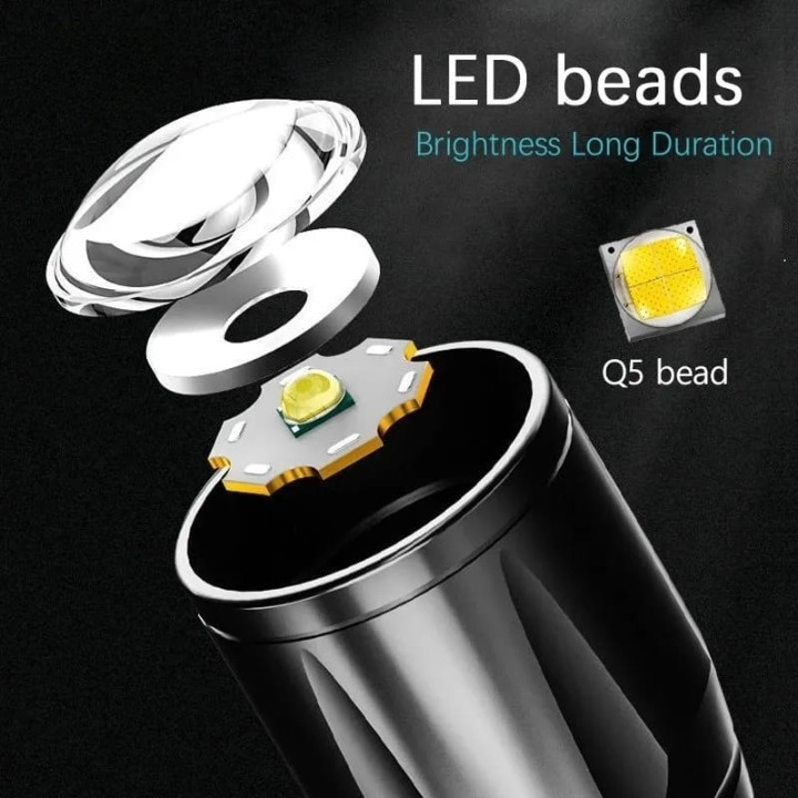 Mini Rechargeable LED Flashlight – Waterproof Torch with USB Fast Charging & Side Lamp (Metal Body)