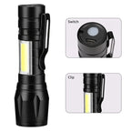 Mini Rechargeable LED Flashlight – Waterproof Torch with USB Fast Charging & Side Lamp (Metal Body)