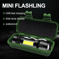 Mini Rechargeable LED Flashlight – Waterproof Torch with USB Fast Charging & Side Lamp (Metal Body)