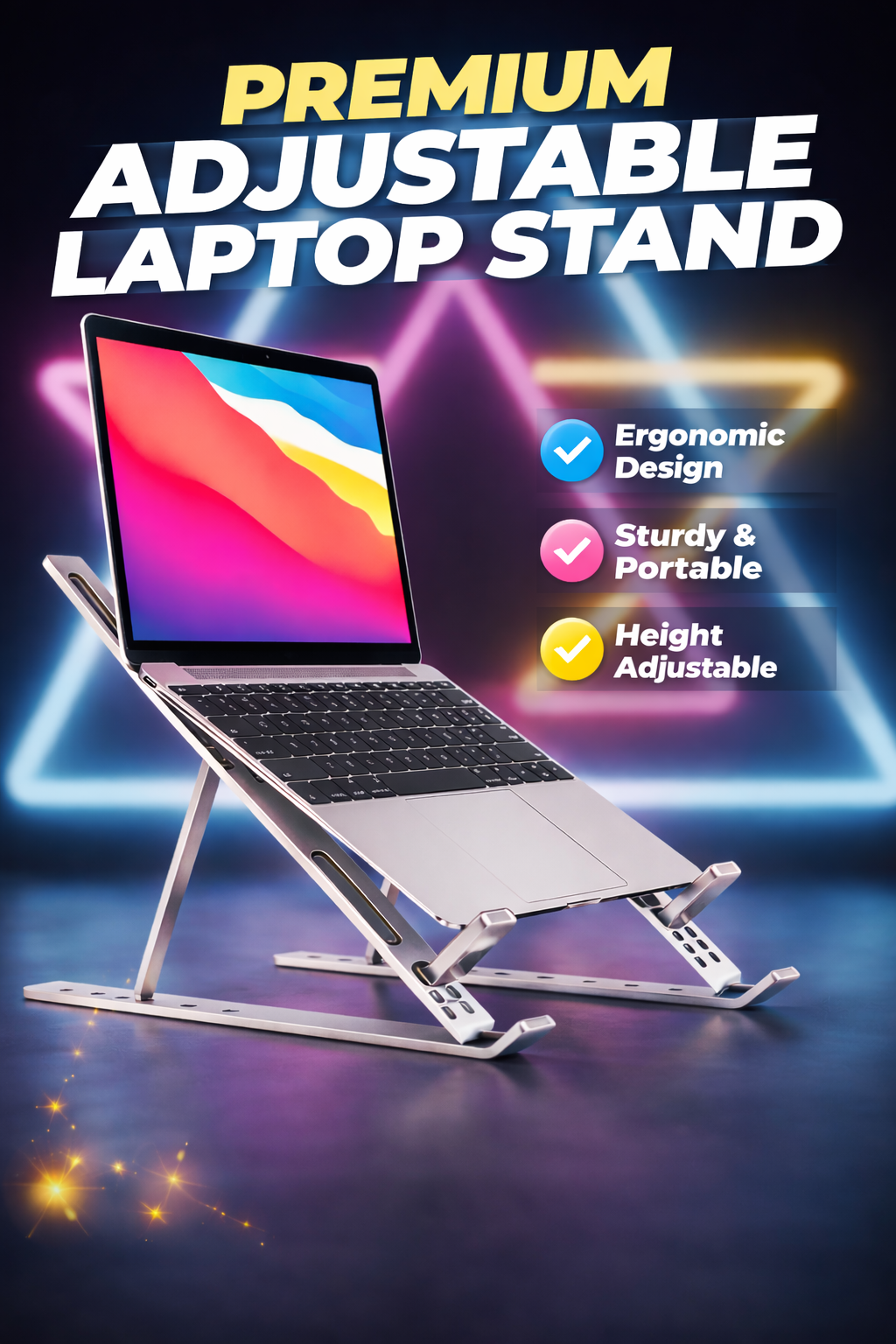 Professional Branded Speed-X 18-Inch Biggest Height Heavy Duty Professional Laptop Stand Aluminium Alloy Creative Adjustable Folding Portable With Pouch Cover And 6 Angles Adjustable