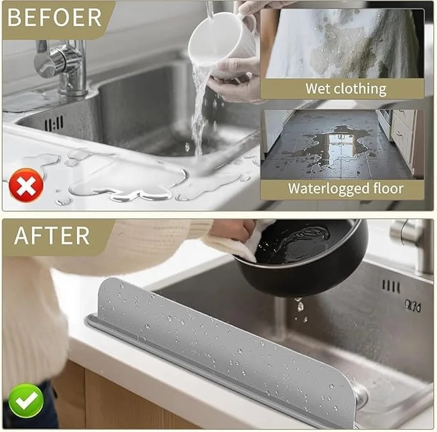 Silicone Sink Splash Guard | Flexible Water Stopper for Kitchen & Bathroom Sinks | Prevents Splashes & Spills (Random Color)