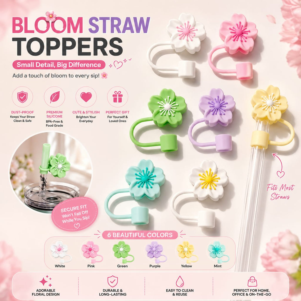 Silicone Flower Stopper Compatible with 40oz Tumbler | Reusable Spill-Resistant Straw Cover | Random Color