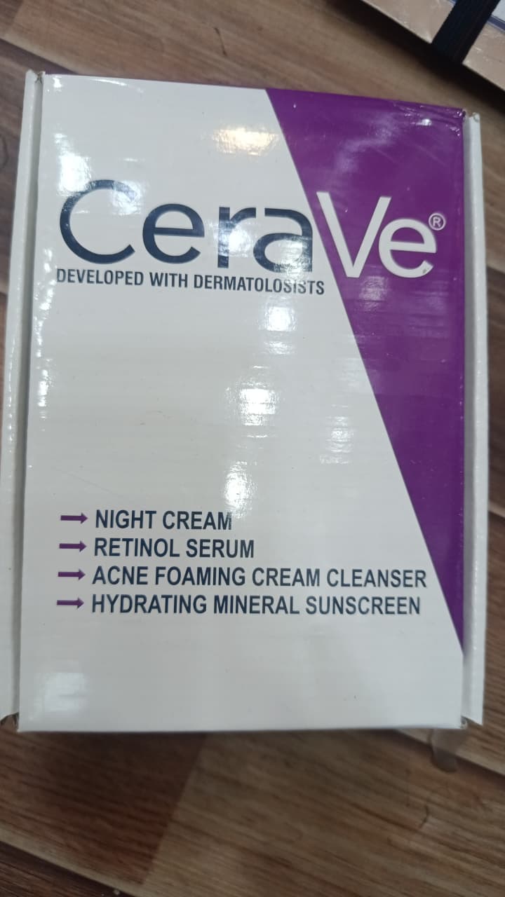CeraVe 4-in-1 Skincare Bundle: Night Cream, Sunblock, Cleanser &amp; Serum for Radiant Skin