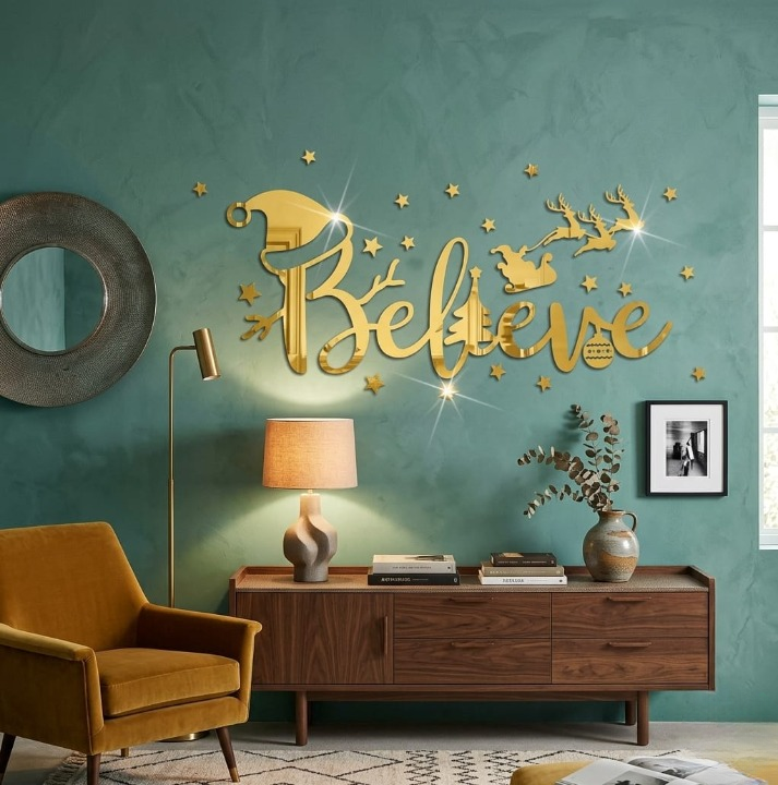 Acrylic Mirror "Believe" Wall Decoration – Large 3D Inspirational Wall Art Sticker Decals (2x6 Feet)