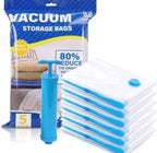 Vacuum Storage Bags Set (5 Bags + 1 Hand Pump) – Reusable Space Saver Compression Bags for Clothes, Bedding & Travel