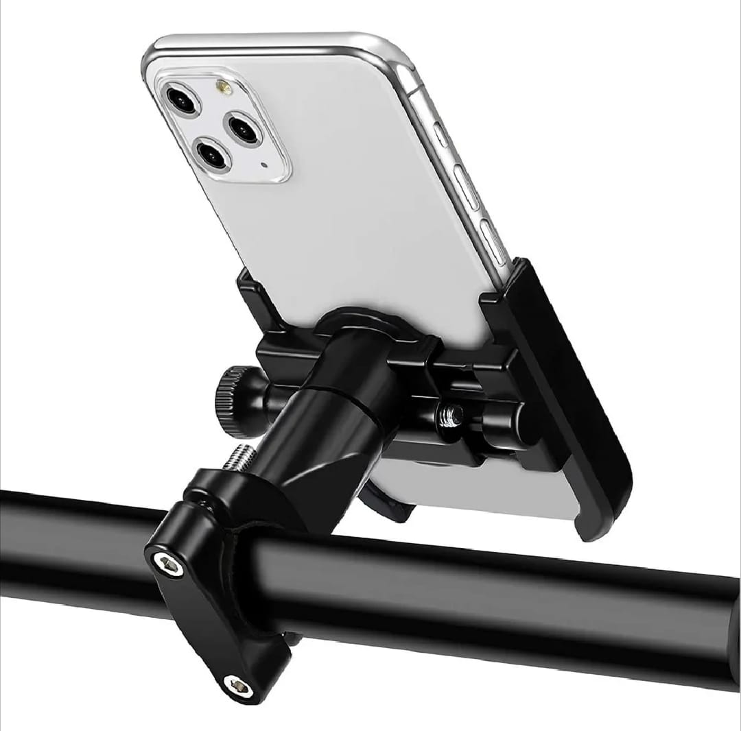 Aluminum Alloy Bike & Motorcycle Handlebar Phone Holder | Universal Mobile Stand Mount Bracket (Metal Body)