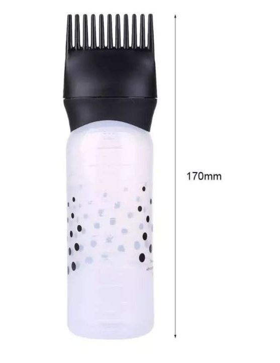 Hair Oil Comb Applicator Bottle with Graduated Scale – Professional Hair Coloring, Oiling & Scalp Treatment Tool ~ Random Color (1Pc)