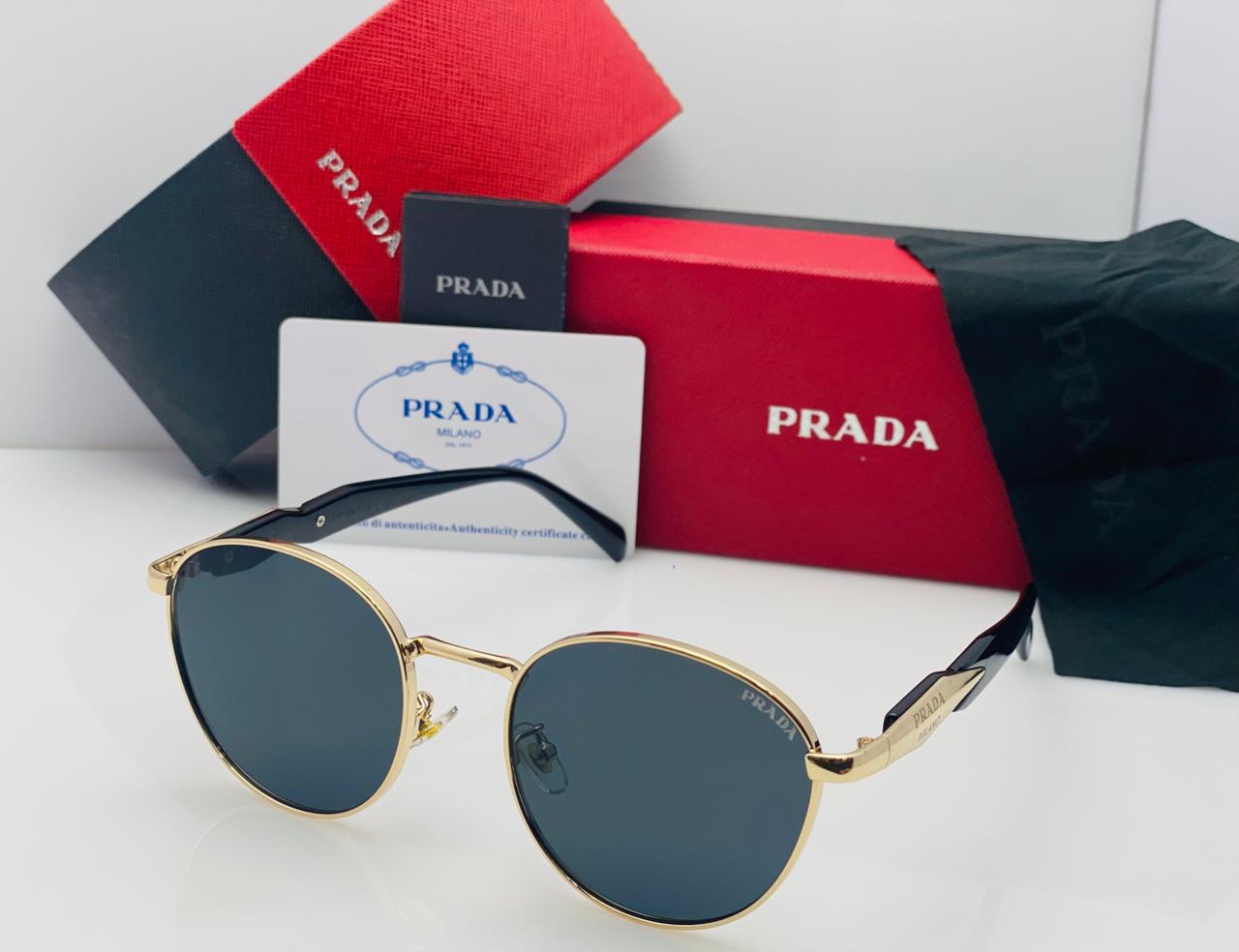 Prada Round Metal Frame Sunglasses For Men And Women With Stylish Tinted Lenses