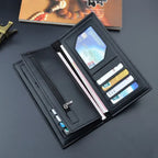 Long Wallet Purse – Contrast Band Design with Card Slots & Zipper Pocket