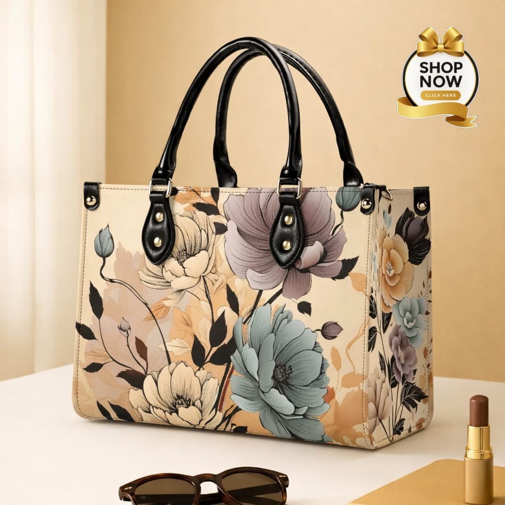 Premium Floral Print Tote Bag – Elegant Handcrafted Shoulder Bag with Top Handles