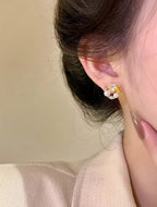 AWT-118 Korean Leaf Sparkling Pearl Earrings –  | Elegant Leaf Design With Premium Pearls, Perfect for Daily Wear, Parties & Special Occasions