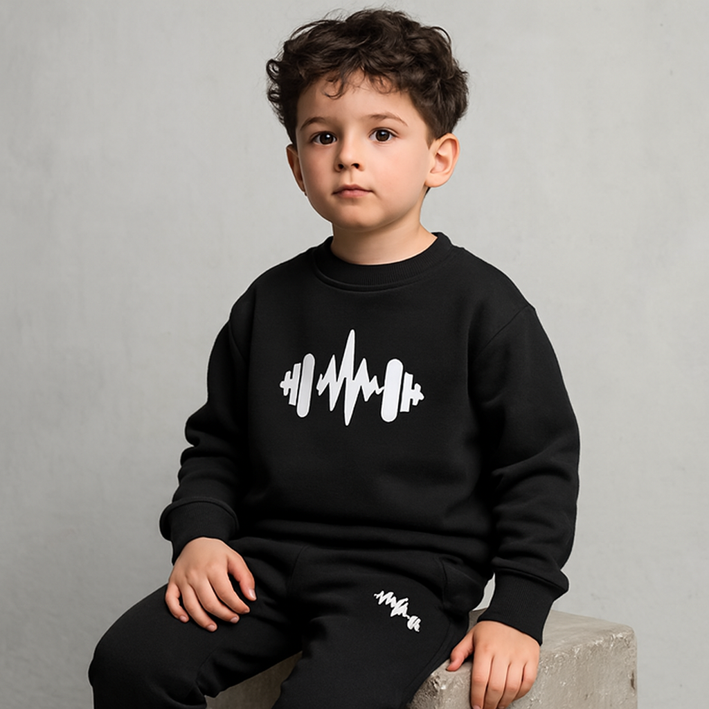 Black Cross Printed Fleece Winter Kids Tracksuit | Sweatshirt & Trousers Set for Boys & Girls – Warm & Cozy Outfit FOR BABY AND KIDS