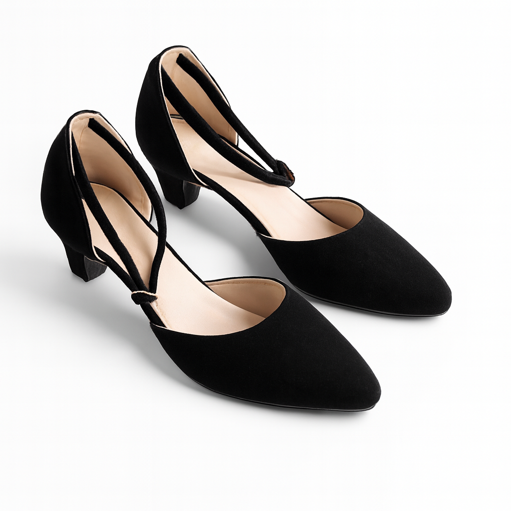 Stylish Velvet Heel Pump Shoes for Ladies – 2 Inch Elegant Party Wear Heels with box