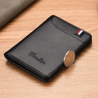 Slim Card Holder Wallet for Men with Cash Pocket, ID Window & Hidden Card Slot – Compact Pocket Size Design - Black