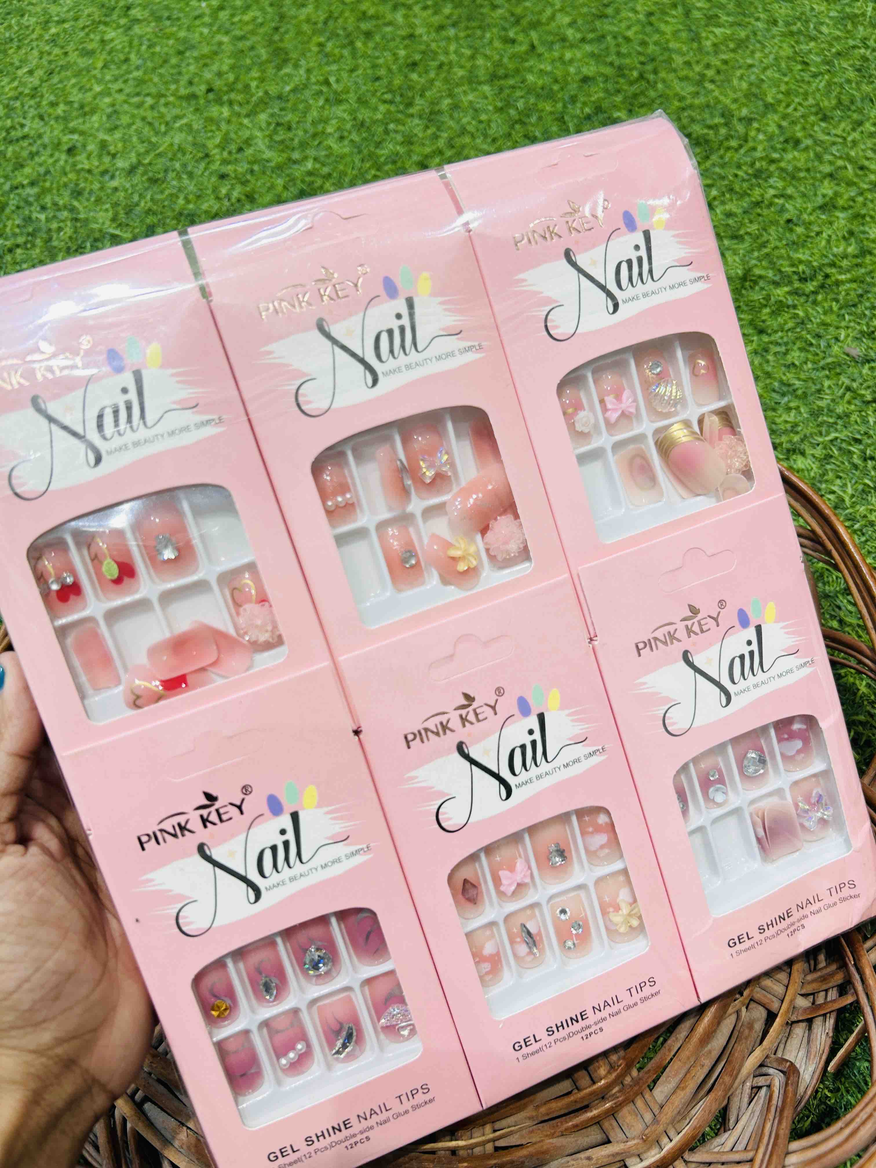Pink Key STONES WORK NAILS Nails - Party, Wedding Nails (Random Design &amp; Color)