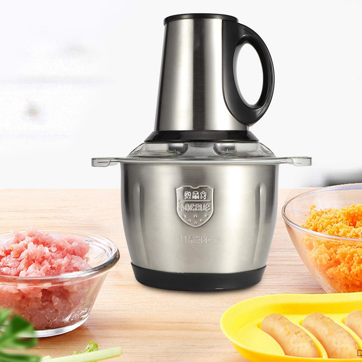 Falari 3L Electric Meat Grinder, Stainless Steel Electric Chopper for Household Use, Automatic Food Processor With 3 Speed for Meat, Vegetables, Fruit and Nuts, Detachable and Washable