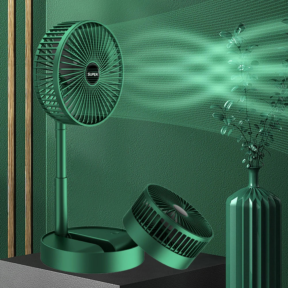 Rechargeable - Portable Telescopic Folding Fan | USB Foldable | Table Desk Fan | Telescopic Design Floor | 3 Speeds Adjustable height Fan (Random color)