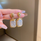 Elegant Korean Gold Foil Earrings with White Stone (PXT-115)