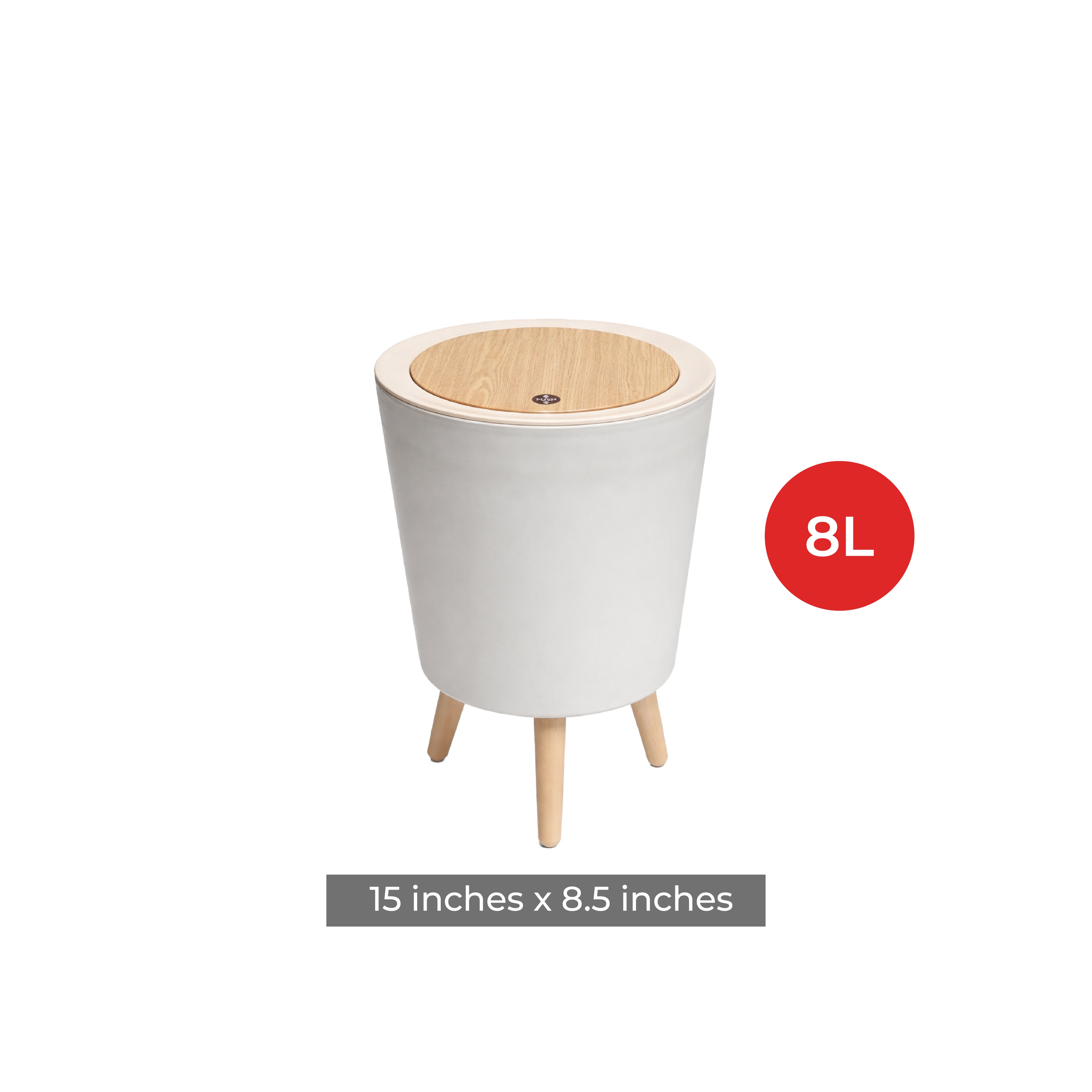 Royal's 8L Modern Nordic Trash Bin with Push Mechanism & Elevated Legs