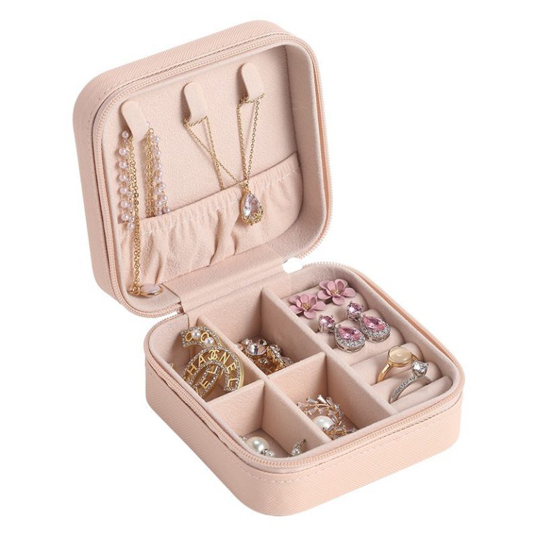Compact Travel Leather Jewelry Organizer Box – Portable Pocket-Sized Case with Zipper Closure for Rings, Earrings, Necklaces &amp; Accessories – Ideal for Women - Random Color