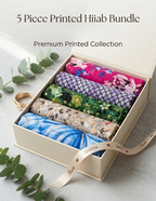 5-Piece Printed Lawn Hijab Bundle with 4-in-1 Multi-Color Inner Cap – Soft Premium Lawn Scarves for Women | Random Color Mix Print