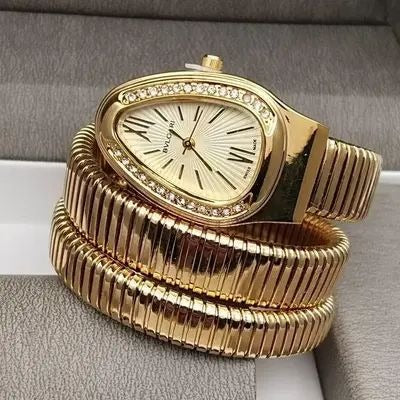 Triple‑Wrap Snake Watch | Diamond‑Set Bezel | Luxury Fashion Accessory