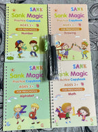 Sank Magic Practice Copybook Set – 4 Pcs Reusable Handwriting Practice Books With 10 Refills for Kids with Magic Ink Technology