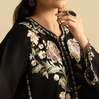 Batool 2-Piece Stitched Winter Suit – Black Cutwork Embroidered Cotton/Dhanak Set