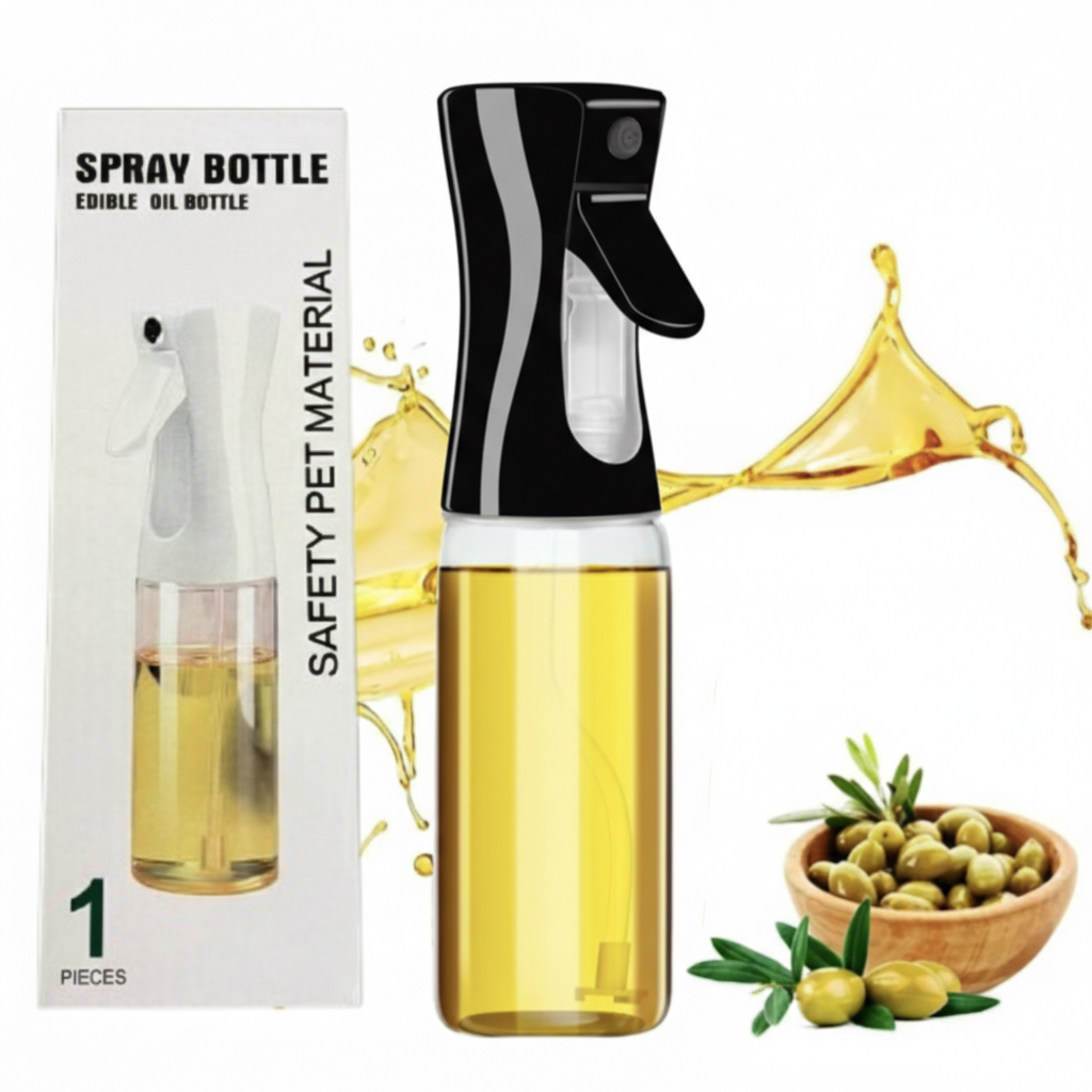 Edible Oil Spray Bottle | 220ml Glass Bottle | With Brush | Refillable | For Air Fryer, Baking & Grilling ( Random Colour)