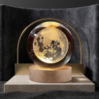 3D Crystal Ball Moon Night Light – Laser-Engraved Glass Sphere with Warm LED Wooden Base (Moon Shape Only)