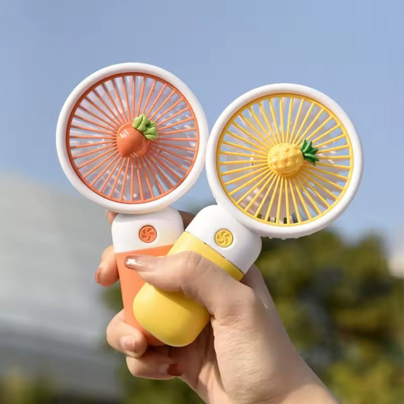 Rechargeable Mini Handy Fruit Character Fan Portable USB Cooling Fan Cute Design Handheld Fan for Kids and Travel - With Cable (Random Color)