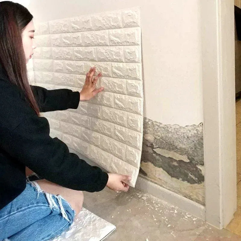 3D Wall Sticker White Brick Sheet | Waterproof Self Adhesive Home Decor Wallpaper For Bedroom And Living Room (Size 70x77)