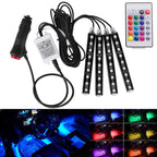 Car Interior LED Atmosphere Light with Remote Control – Multi-Color Music Sync Ambient Strip Lamp (12V)