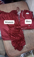 Couple Night Dress / Night Suit / Silk Sleepwear Set – 4-Piece Camisole & Shirt with Shorts | DC-C015